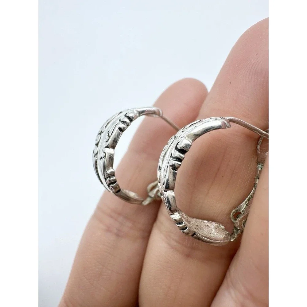 925 Sterling Silver Spoon Hoop Earrings Pierced